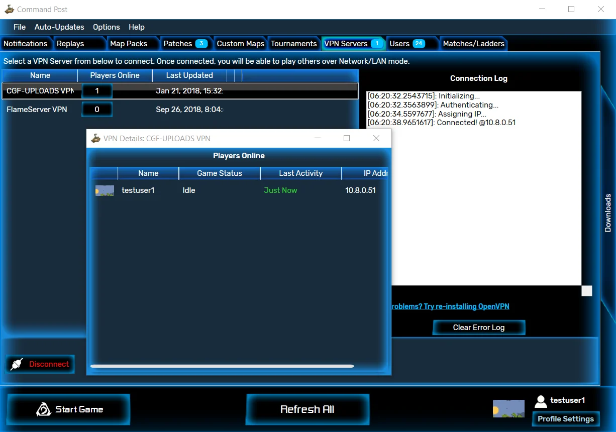Easy-to-use tournament system: host and play tournaments/challenges with others; featuring auto-recording and uploading of replays and auto-updation of brackets